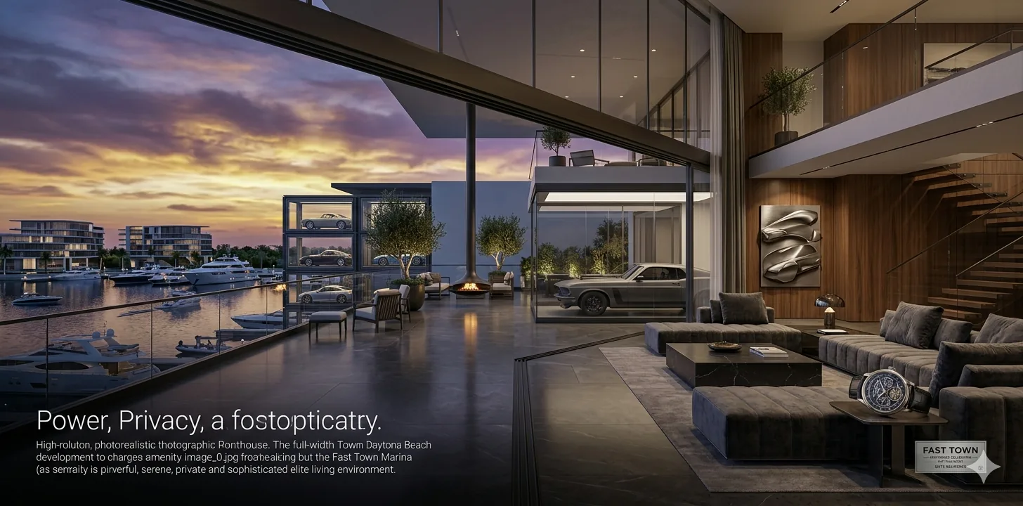 Conceptual waterfront residential architecture during golden hour