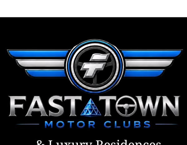 Fast Town Motoring Clubs' current Facebook profile-update image showing the blue and metallic Fast Town mark against black.