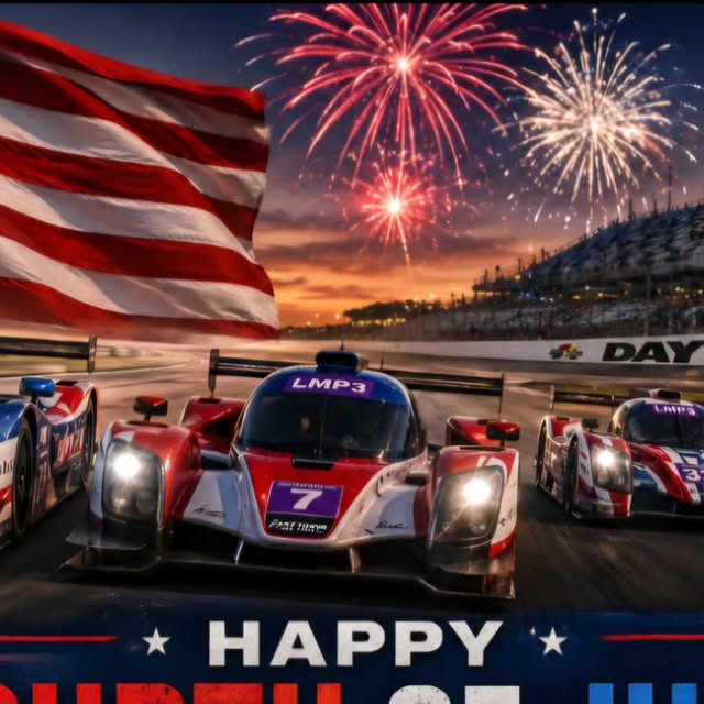 Fast Town Motor Clubs' current Instagram post showing race cars, fireworks, and a Fourth of July greeting.