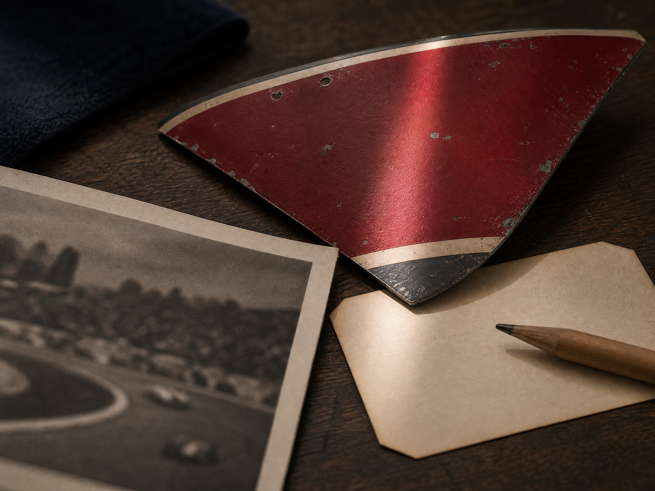 Original editorial illustration of a worn painted metal sample, generic archival photograph, and blank condition note; not historical documentation from the cited Alfa Romeo.