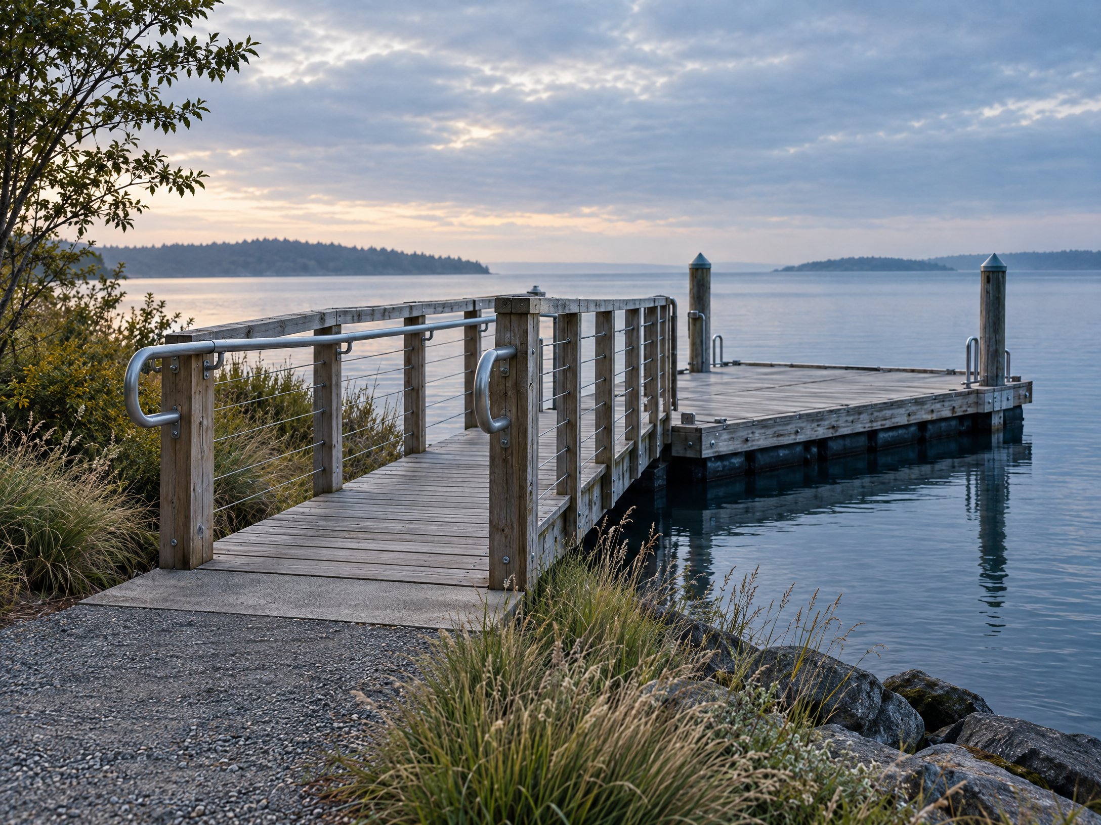 Original editorial illustration of a fictional shore-to-dock access threshold.
