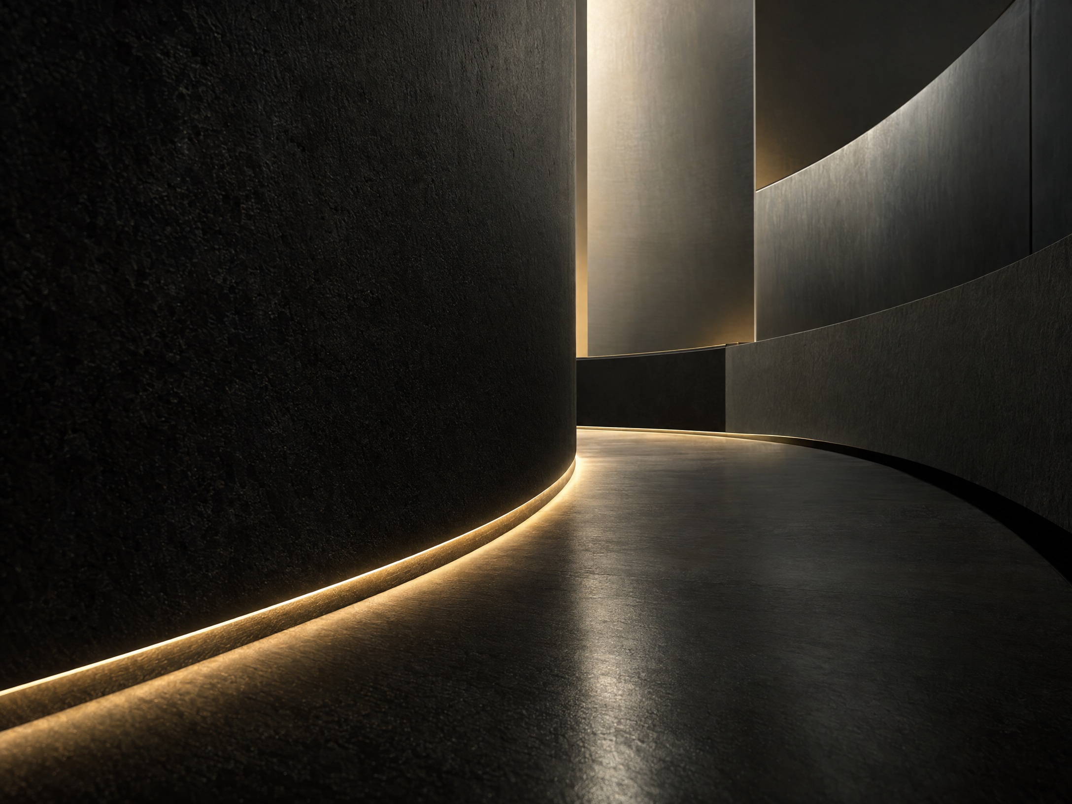 Original editorial illustration of fictional dark material, warm light, and layered architectural surfaces; not a venue, meal, product, brand, or event.